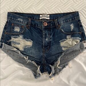 One Teaspoon Dark Blue Distressed Jean Shorts